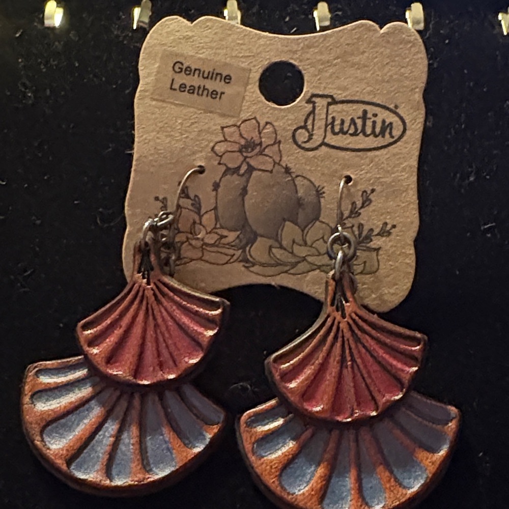 Justin Boots Genuine Leather Fan Earrings - Red and Blue